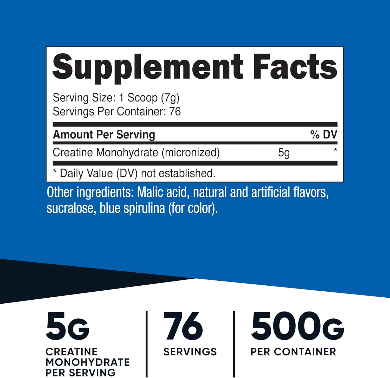 image:imageNutricost Creatine Monohydrate Micronized Powder 500G 5000mg Per Serv 5g 100 Servings 179 OzBlue Raspberry