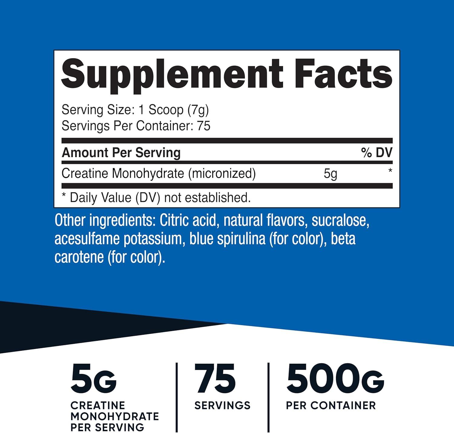 image:imageNutricost Creatine Monohydrate Micronized Powder 500G 5000mg Per Serv 5g 100 Servings 179 OzCoastal Explosion