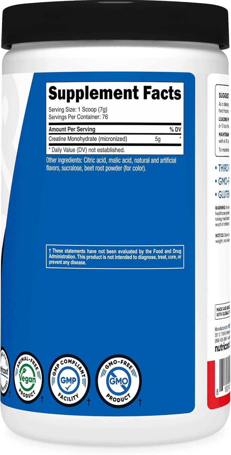 image:imageNutricost Creatine Monohydrate Micronized Powder 500G 5000mg Per Serv 5g 100 Servings 179 OzFruit Punch