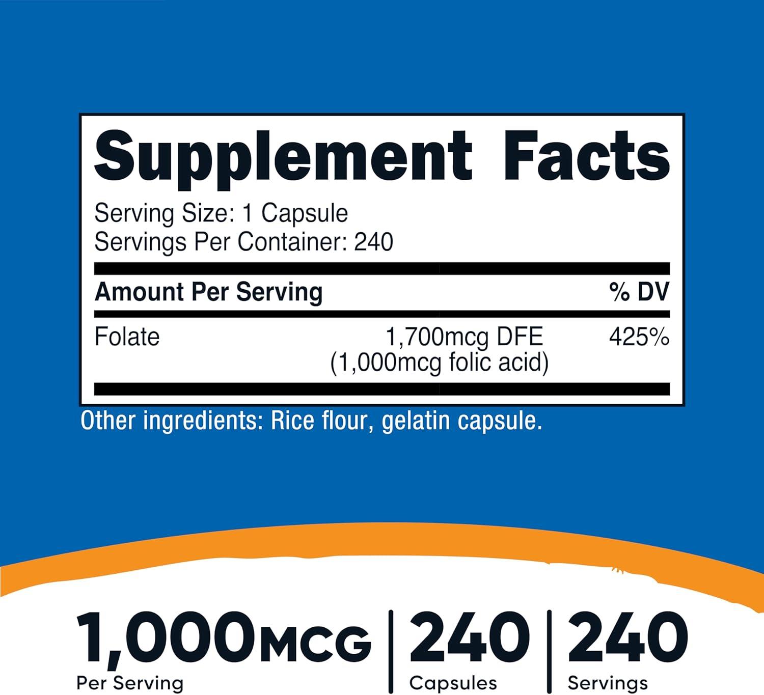 image:imageNutricost Folic Acid Vitamin B9 1000 mcg 240 Capsules240 Count Pack of 1