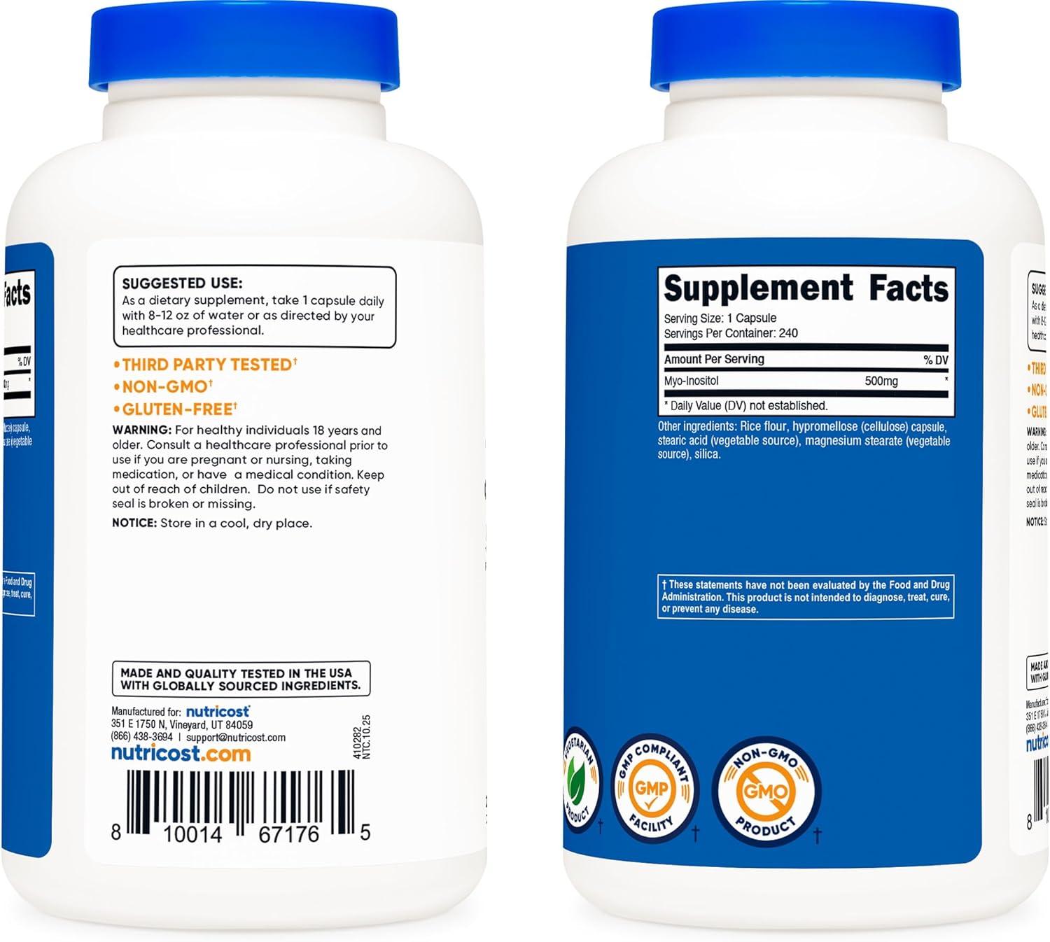image:imageNutricost Inositol Capsules 500mg 240 Capsules Veggie Capsules NonGMO Gluten Free MyoInositol240 Count Pack of 1