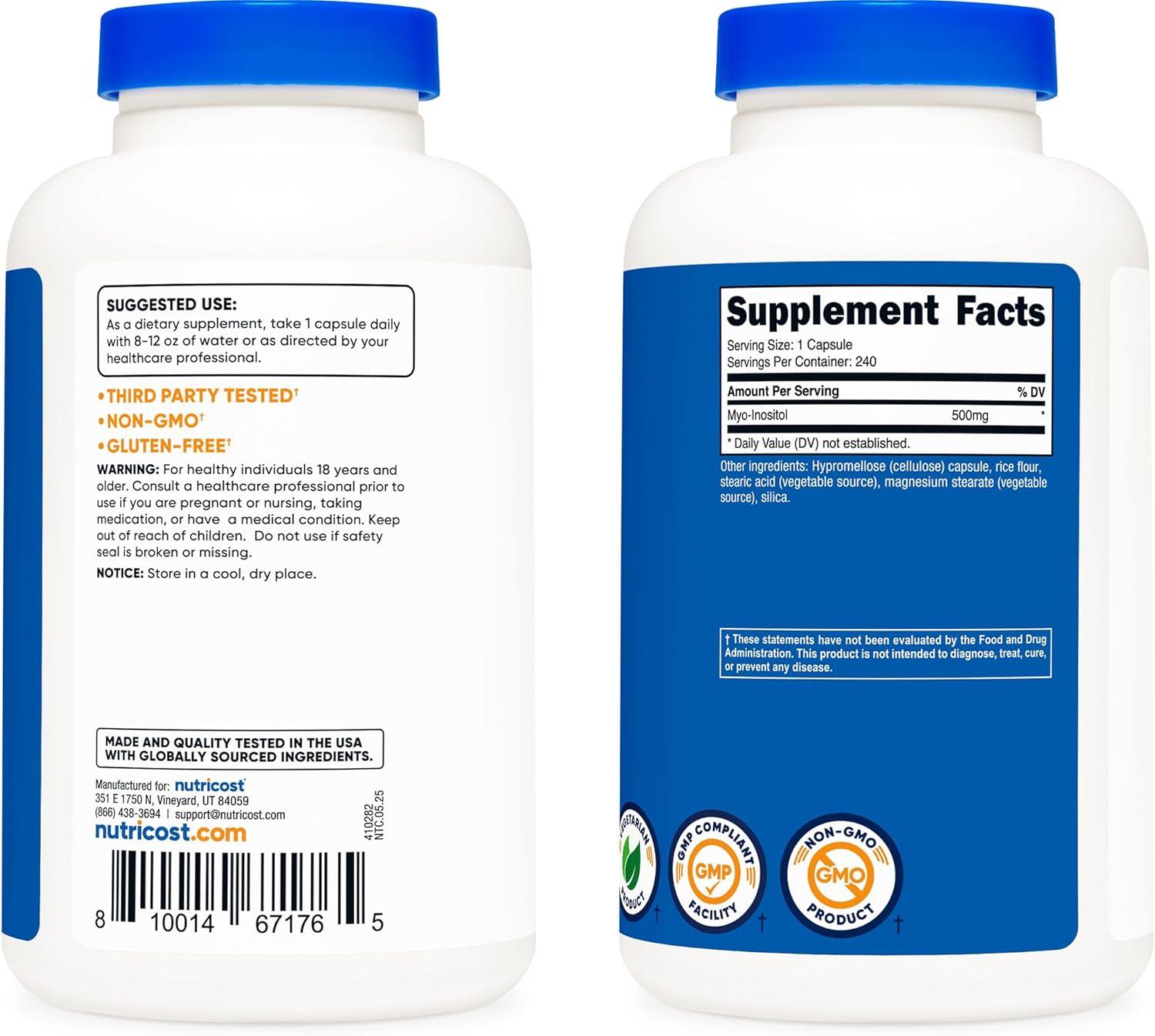 image:imageNutricost Inositol Capsules 500mg 240 Capsules Veggie Capsules NonGMO Gluten Free MyoInositol240 Count Pack of 2