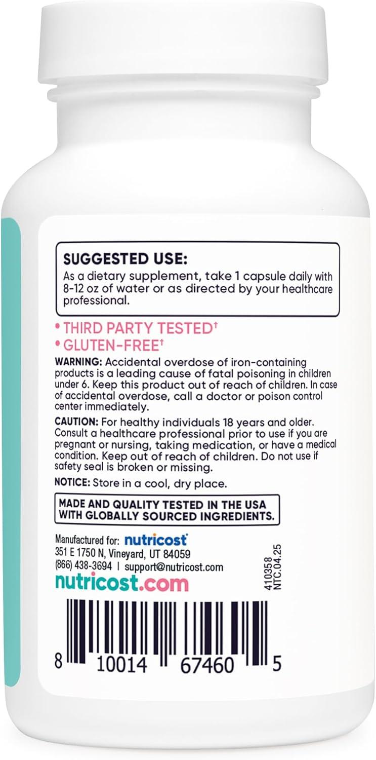 image:imageNutricost Iron for Women 65mg 180 Capsules with Vitamin C Folate amp Vitamin B12 Vegetarian Friendly NonGMO Gluten Free