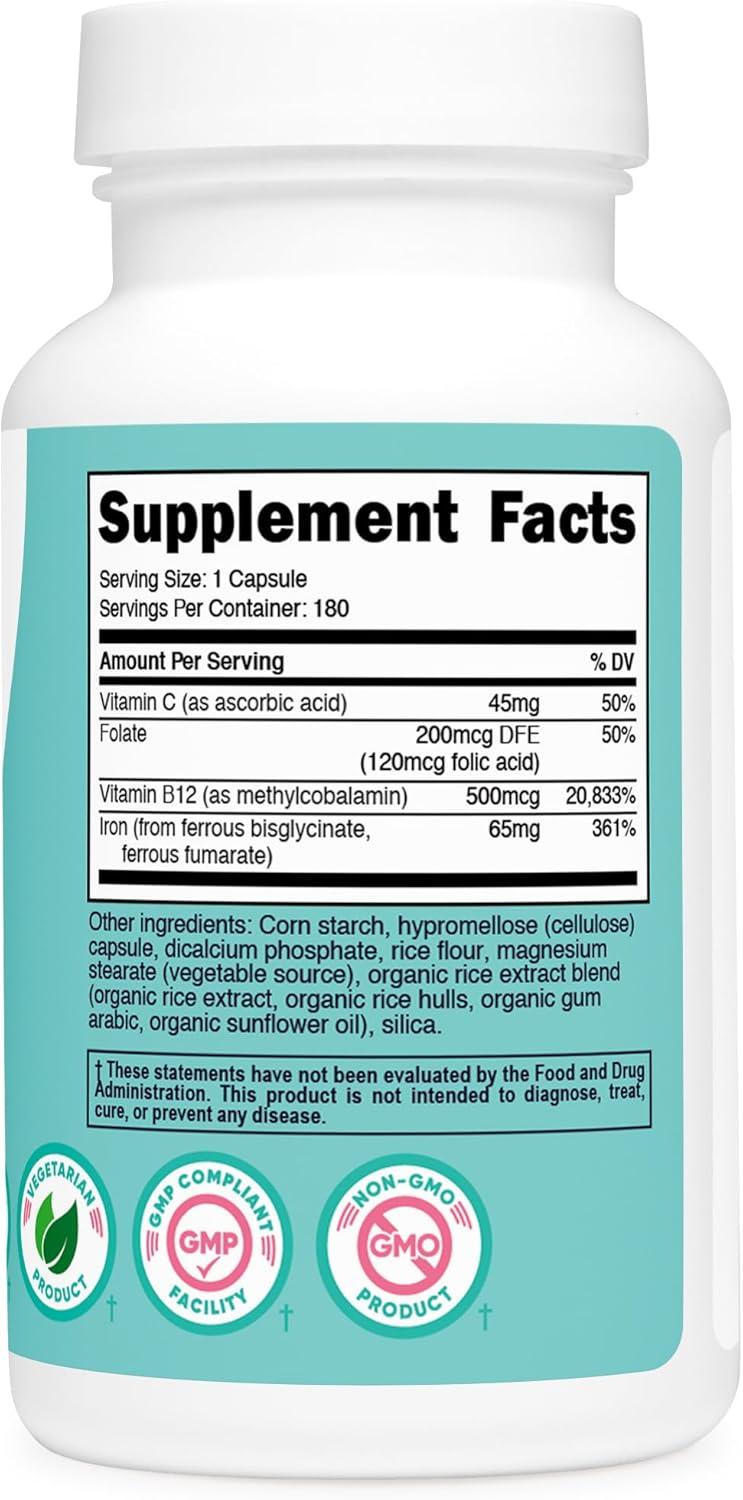 image:imageNutricost Iron for Women 65mg 180 Capsules with Vitamin C Folate amp Vitamin B12 Vegetarian Friendly NonGMO Gluten Free