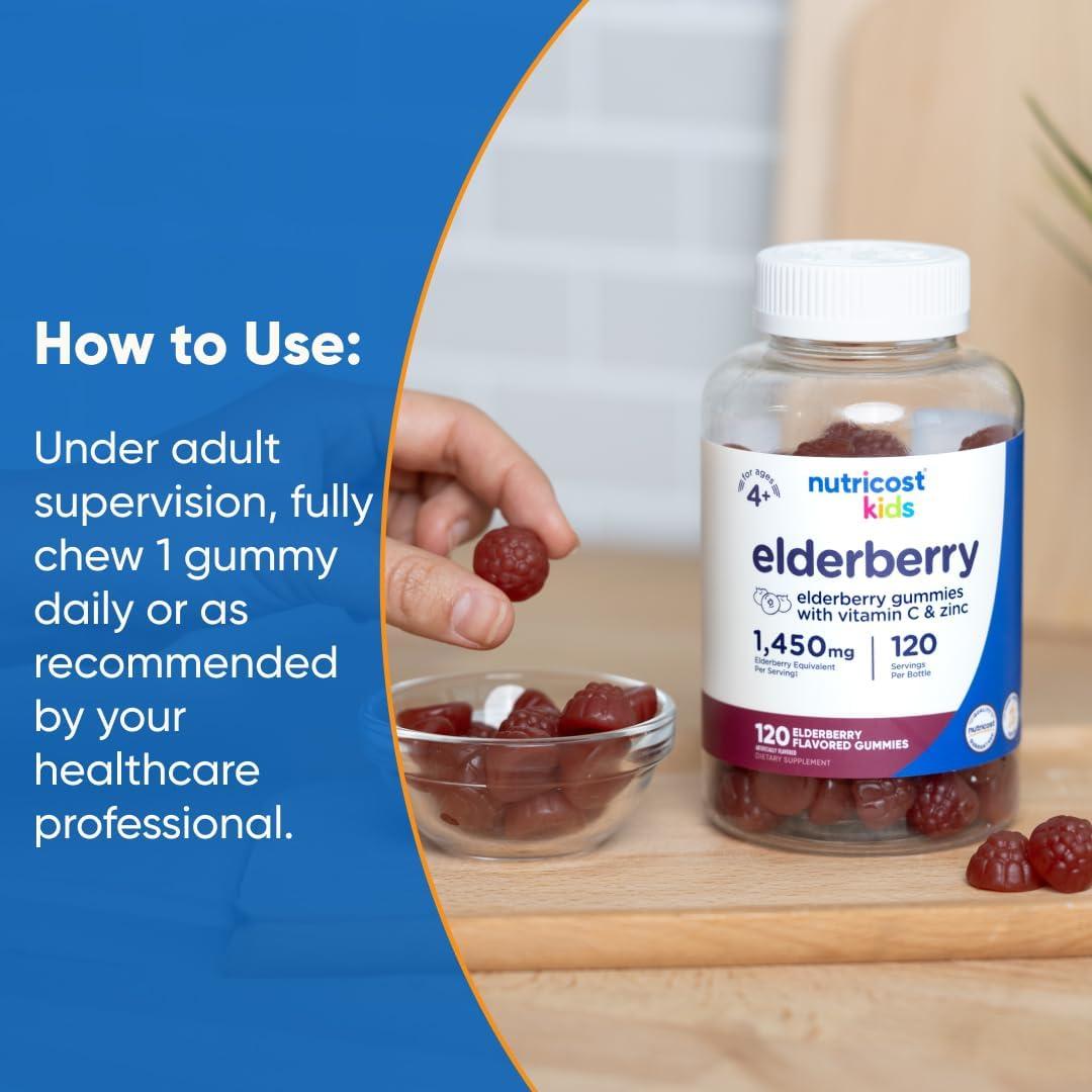image:imageNutricost Kids Elderberry Gummies 50mg with Zinc amp Vitamin C 120 Gummies Gluten Free No Corn Syrup