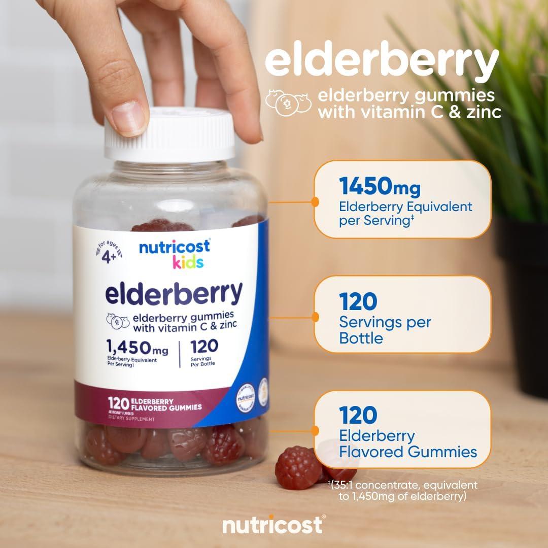 image:imageNutricost Kids Elderberry Gummies 50mg with Zinc amp Vitamin C 120 Gummies Gluten Free No Corn Syrup