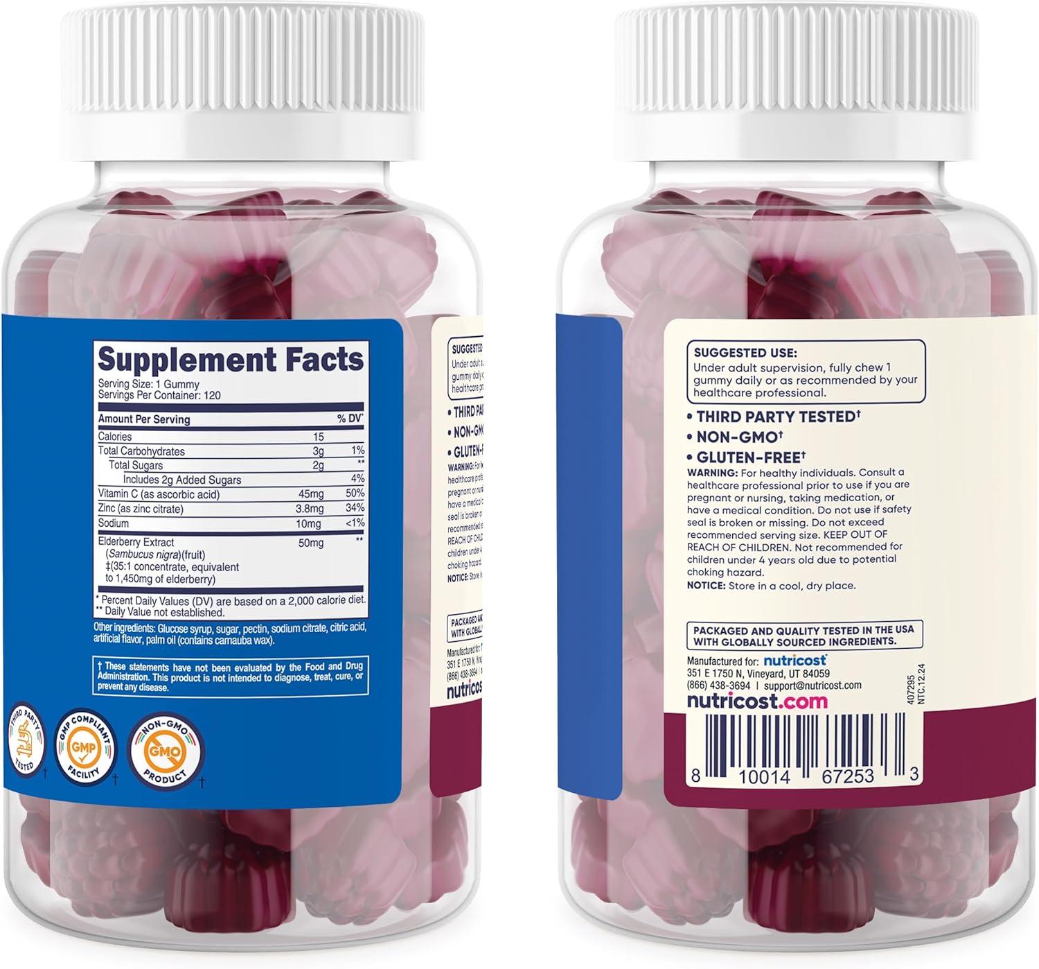 image:imageNutricost Kids Elderberry Gummies 50mg with Zinc amp Vitamin C 120 Gummies Gluten Free No Corn Syrup
