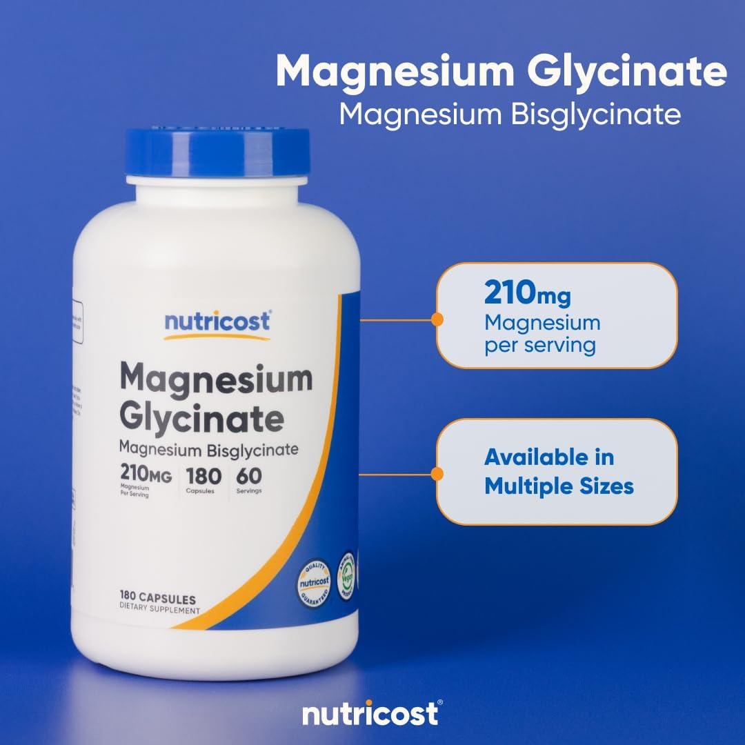 image:imageNutricost Magnesium Glycinate Capsules 180 Capsules 210 mg Per Serving Magnesium Glycinate Supplement for Gentle Absorption180 Count Pack of 1