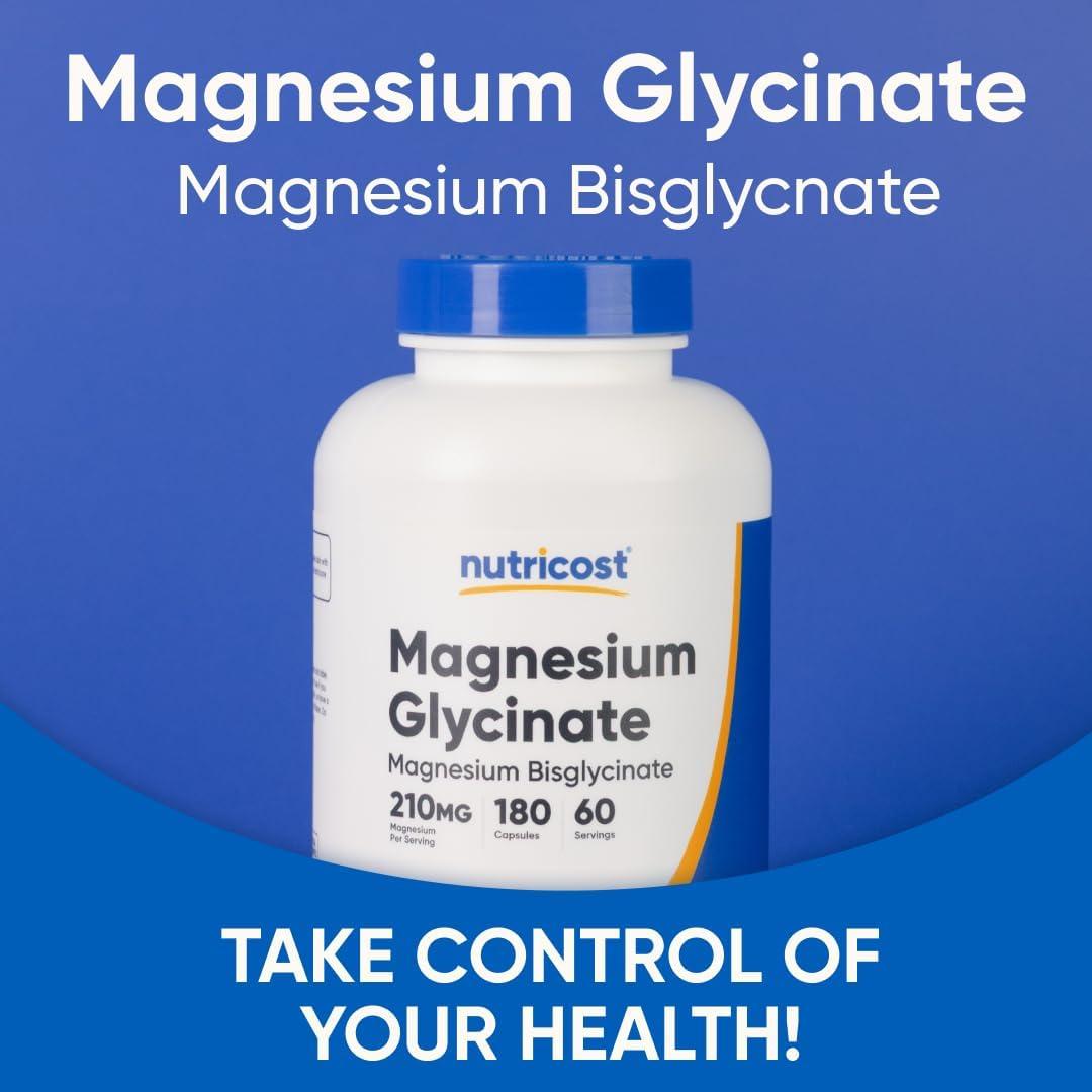 image:imageNutricost Magnesium Glycinate Capsules 180 Capsules 210 mg Per Serving Magnesium Glycinate Supplement for Gentle Absorption180 Count Pack of 1