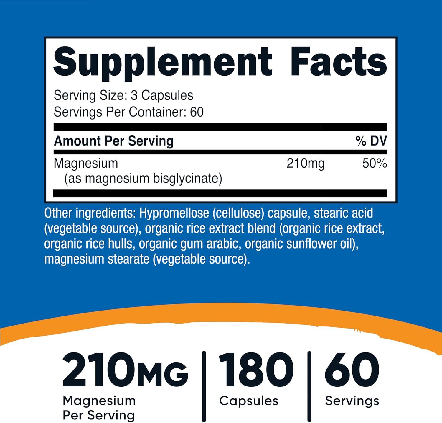 image:imageNutricost Magnesium Glycinate Capsules 180 Capsules 210 mg Per Serving Magnesium Glycinate Supplement for Gentle Absorption180 Count Pack of 1