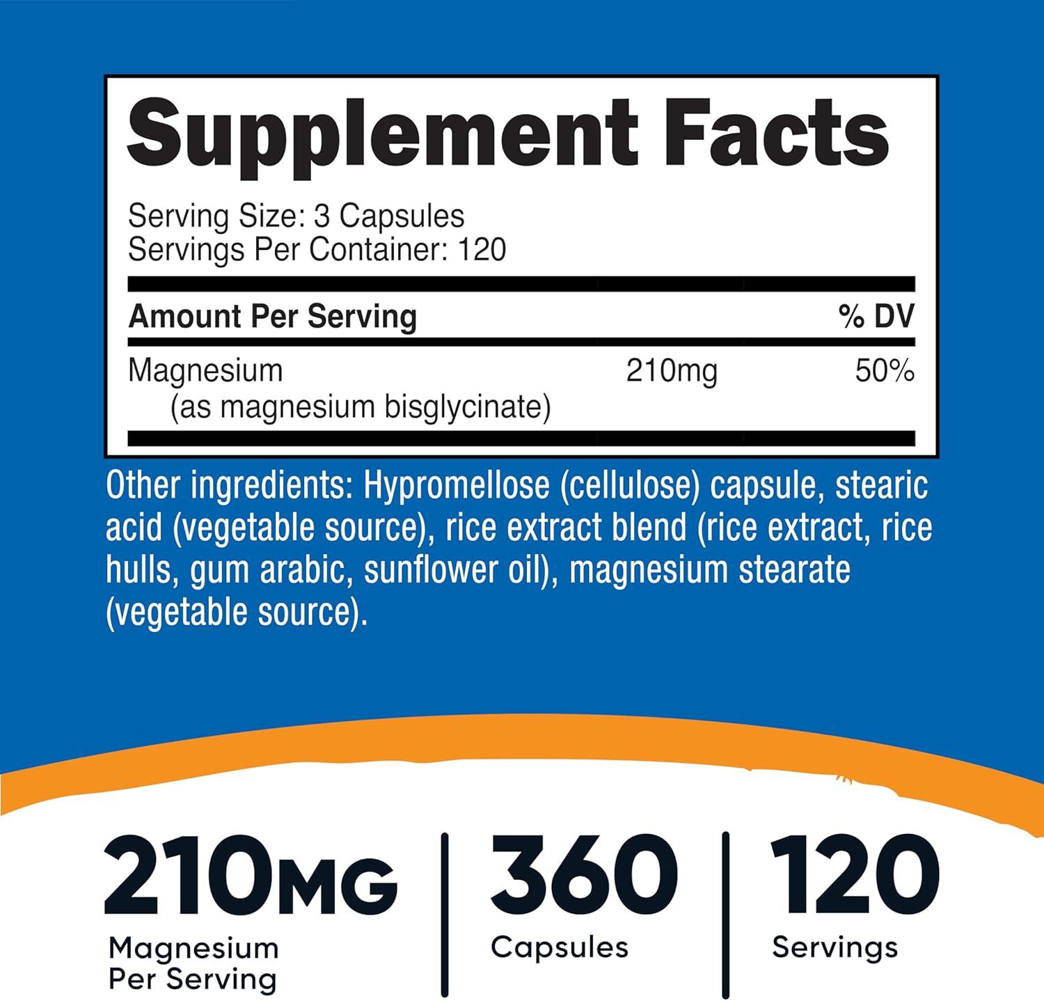 image:imageNutricost Magnesium Glycinate Capsules 180 Capsules 210 mg Per Serving Magnesium Glycinate Supplement for Gentle Absorption360 Count Pack of 1
