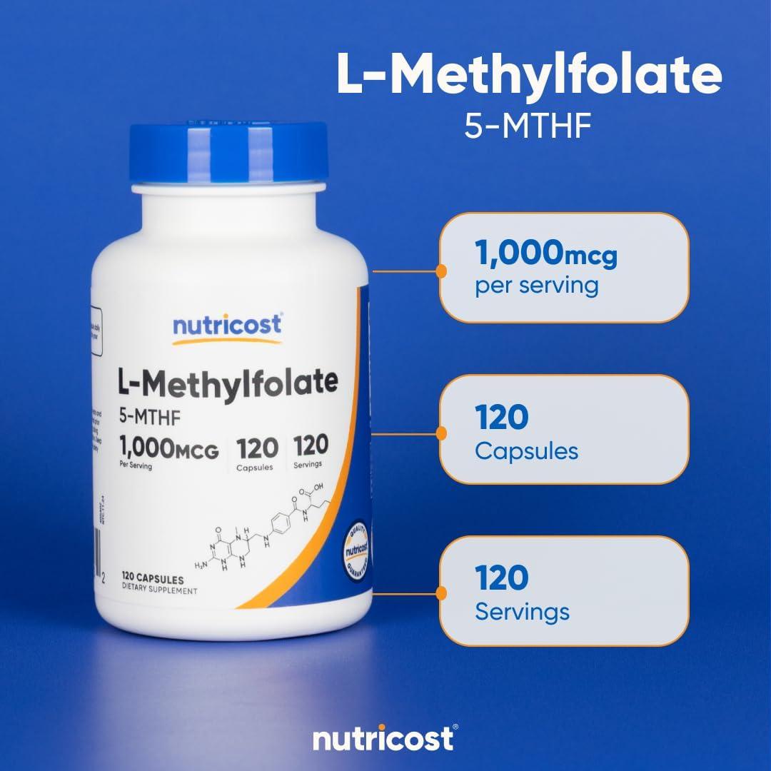 image:imageNutricost Methylfolate 1000mcg 120 Vegetarian Capsules Gluten Free NonGMO Methylated Folate120 Count Pack of 1