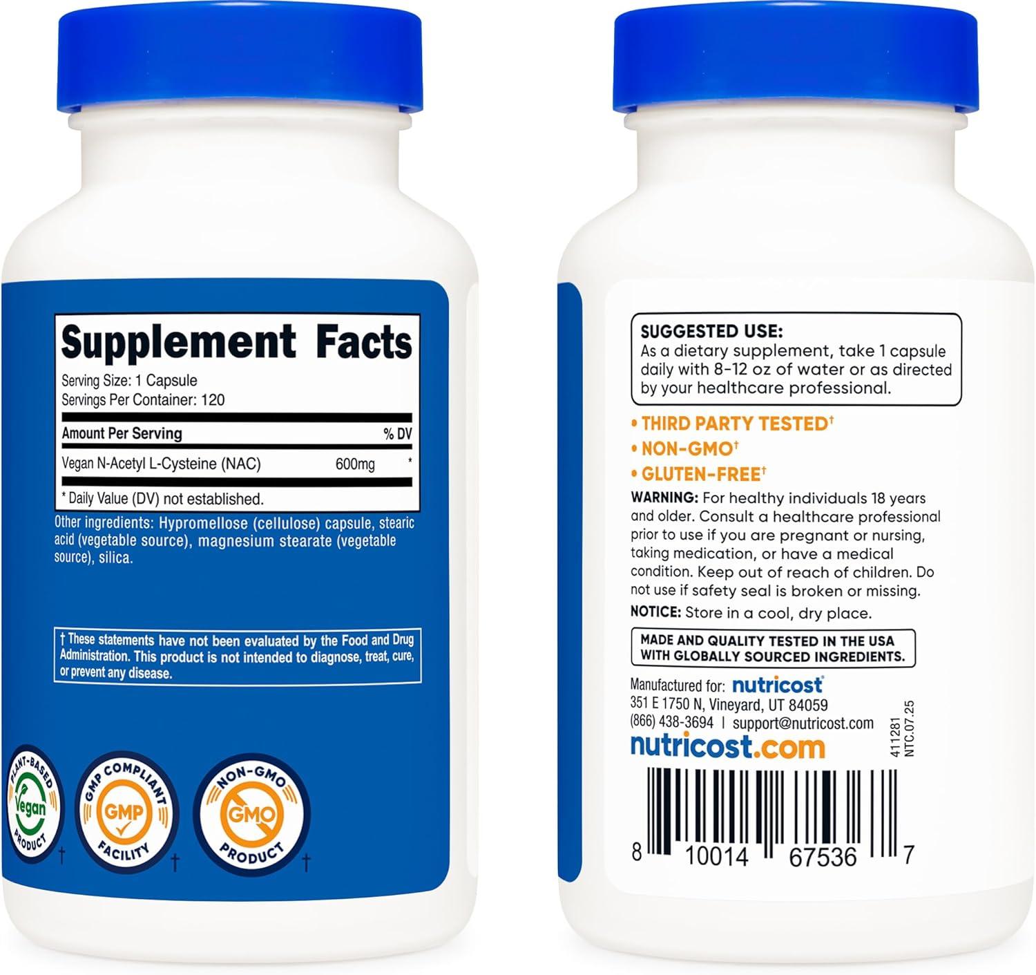 image:imageNutricost NAcetyl LCysteine NAC 600mg 180 Capsules NonGMO Gluten Free120 Count Pack of 2