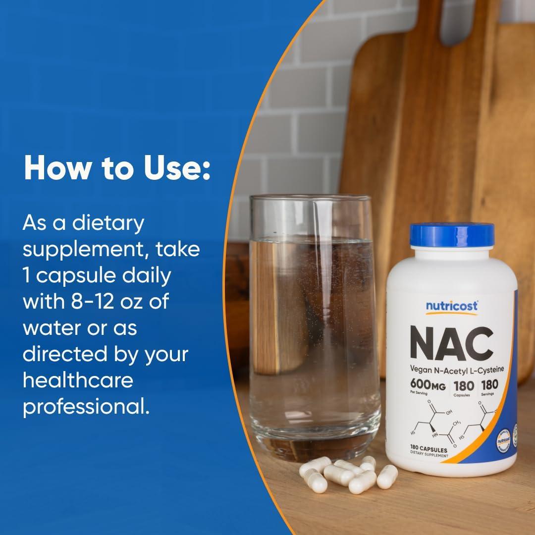 image:imageNutricost NAcetyl LCysteine NAC 600mg 180 Capsules NonGMO Gluten Free180 Count Pack of 1