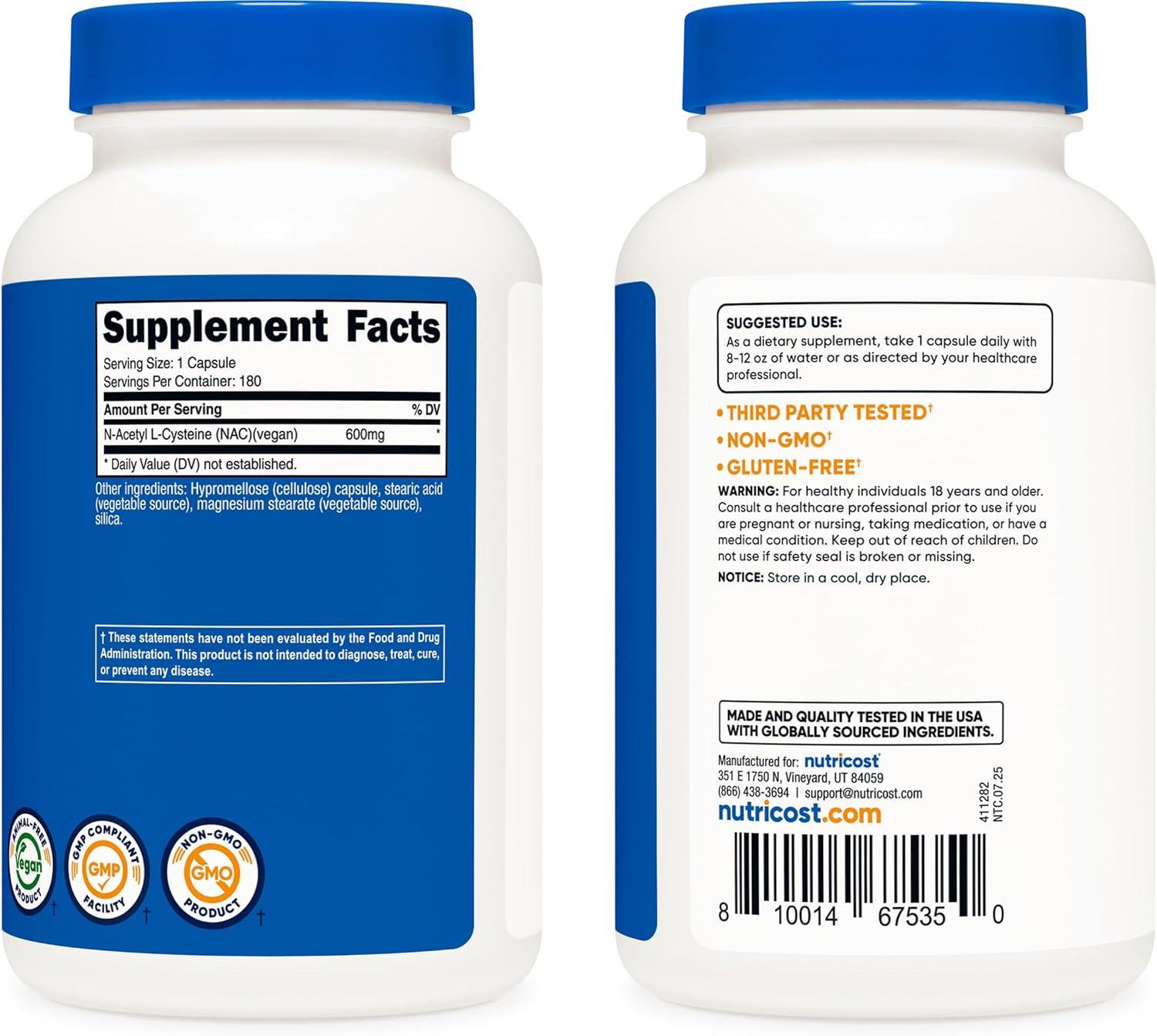 image:imageNutricost NAcetyl LCysteine NAC 600mg 180 Capsules NonGMO Gluten Free180 Count Pack of 2