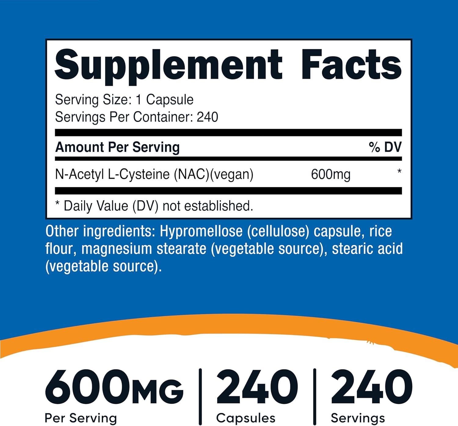 image:imageNutricost NAcetyl LCysteine NAC 600mg 180 Capsules NonGMO Gluten Free240 Count Pack of 1