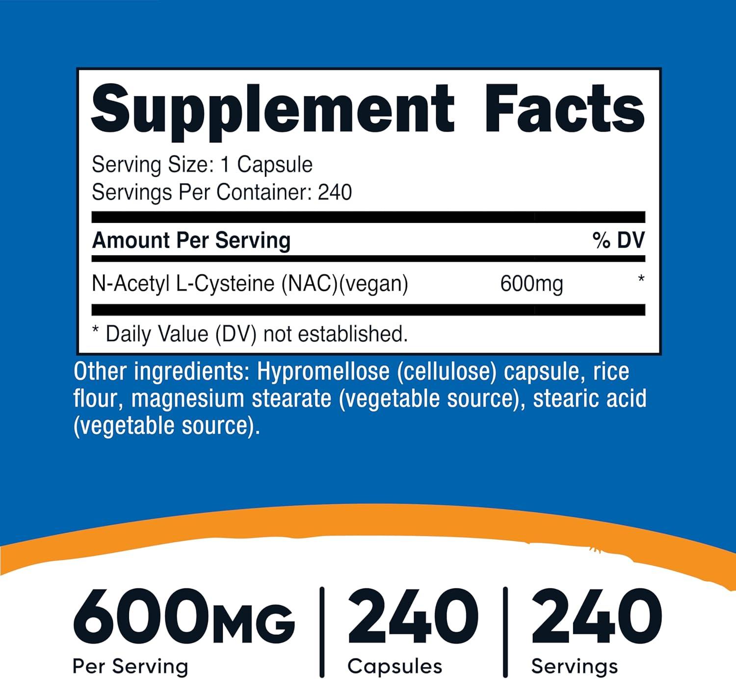 image:imageNutricost NAcetyl LCysteine NAC 600mg 180 Capsules NonGMO Gluten Free240 Count Pack of 2
