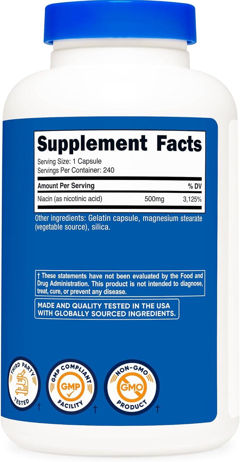 image:imageNutricost Niacin Vitamin B3 500mg 240 Capsules with Flushing NonGMO Gluten Free240 Count Pack of 1