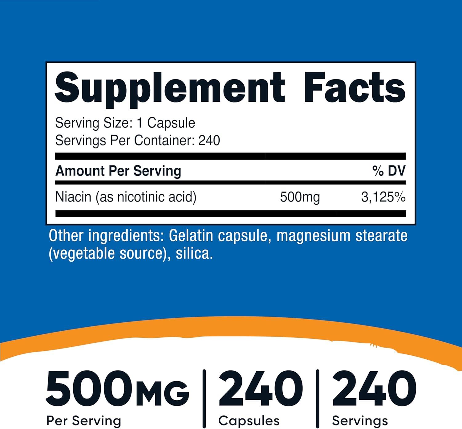image:imageNutricost Niacin Vitamin B3 500mg 240 Capsules with Flushing NonGMO Gluten Free240 Count Pack of 1