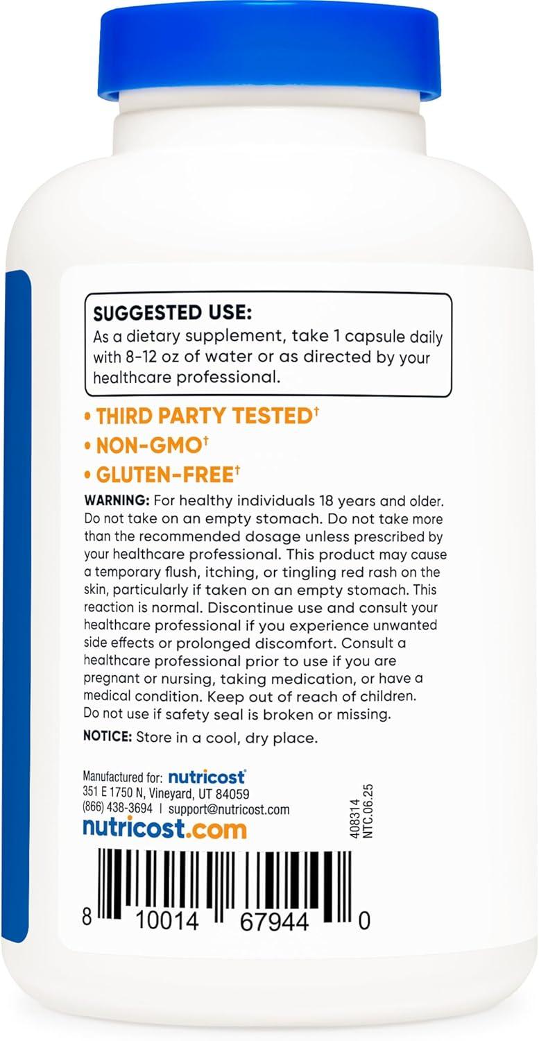 image:imageNutricost Niacin Vitamin B3 500mg 240 Capsules with Flushing NonGMO Gluten Free240 Count Pack of 1