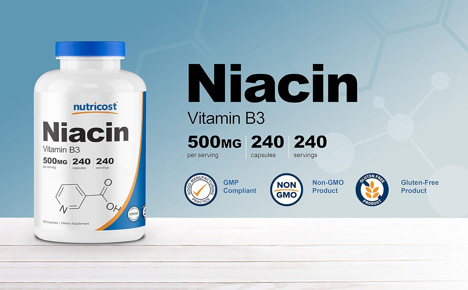 image:imageNutricost Niacin Vitamin B3 500mg 240 Capsules with Flushing NonGMO Gluten Free240 Count Pack of 3