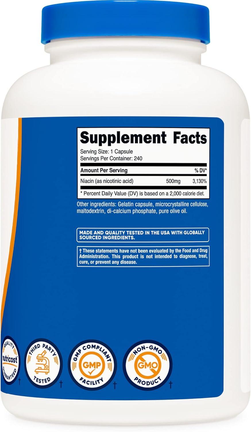 image:imageNutricost Niacin Vitamin B3 500mg 240 Capsules with Flushing NonGMO Gluten Free240 Count Pack of 3