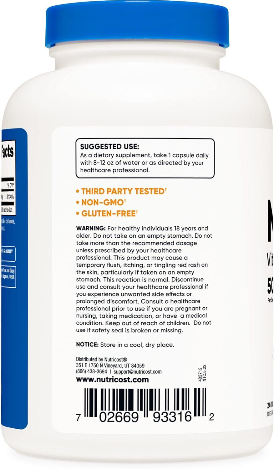 image:imageNutricost Niacin Vitamin B3 500mg 240 Capsules with Flushing NonGMO Gluten Free240 Count Pack of 3