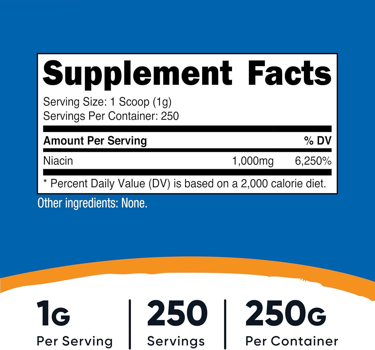 image:imageNutricost Niacin Vitamin B3 Powder 250 Grams 1G Per Serving Vitamin B3 Niacin Powder May Cause Flush882 Ounce Pack of 1