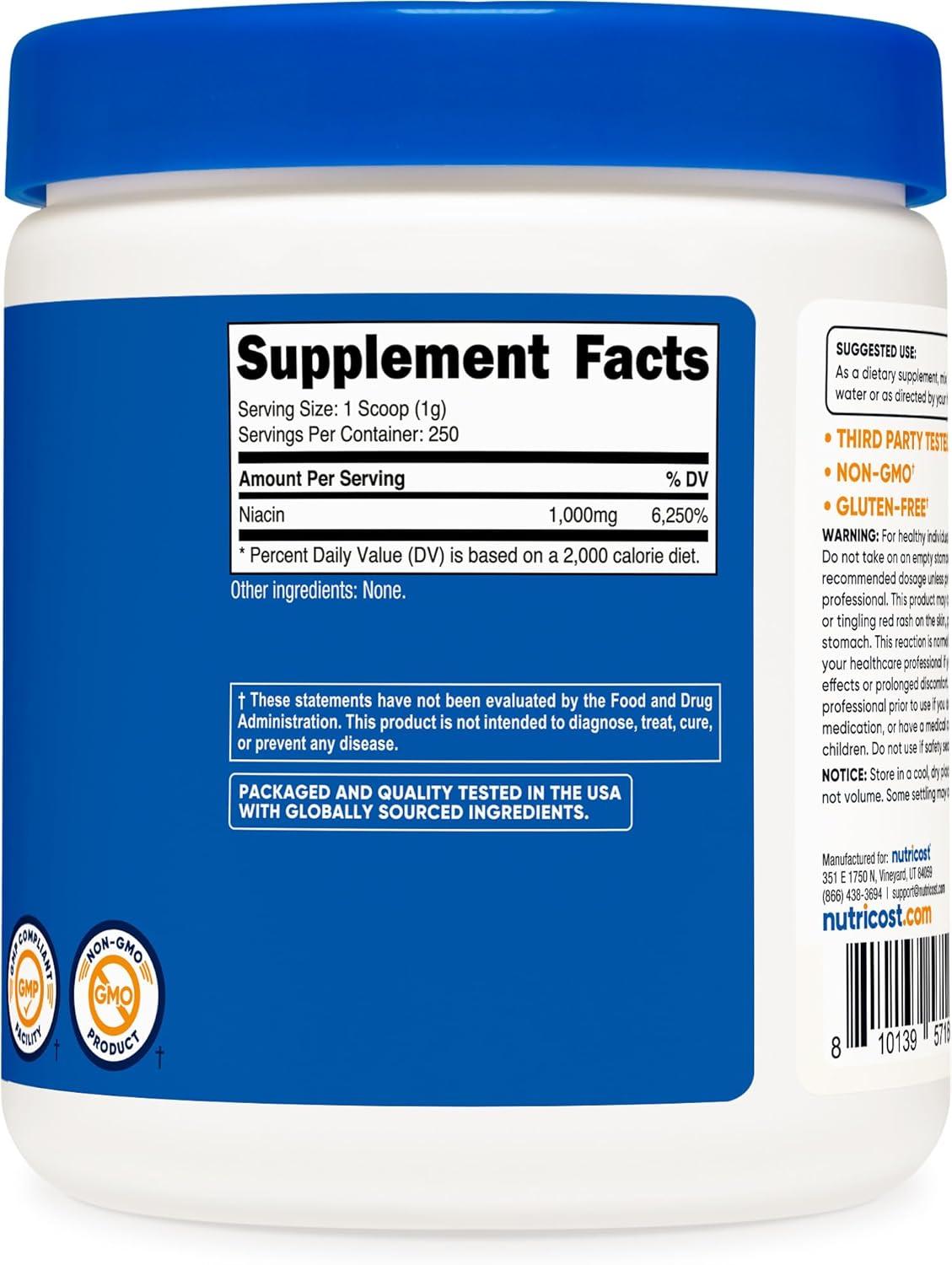 image:imageNutricost Niacin Vitamin B3 Powder 250 Grams 1G Per Serving Vitamin B3 Niacin Powder May Cause Flush882 Ounce Pack of 3