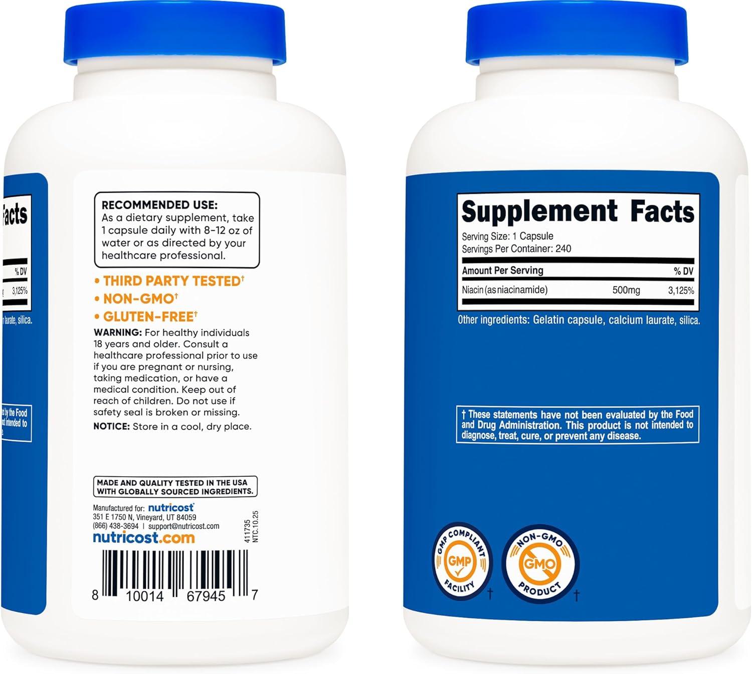 image:imageNutricost Niacinamide Vitamin B3 500mg 240 Capsules NonGMO Gluten Free Flush Free Vitamin B3240 Count Pack of 1