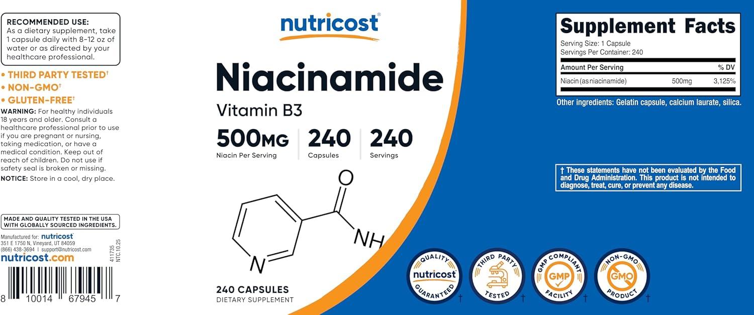 image:imageNutricost Niacinamide Vitamin B3 500mg 240 Capsules NonGMO Gluten Free Flush Free Vitamin B3240 Count Pack of 2