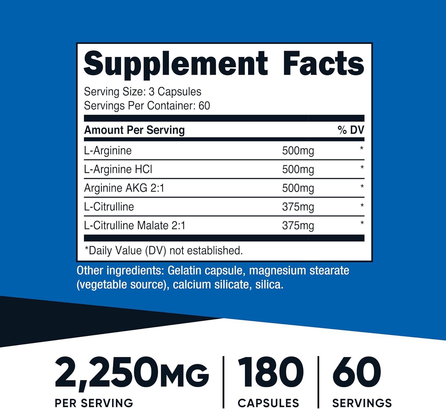 image:imageNutricost Nitric Oxide Booster 2250mg 180 Capsules 750mg Per Casule 60 Servings Gluten Free and NonGMO180 Count Pack of 1