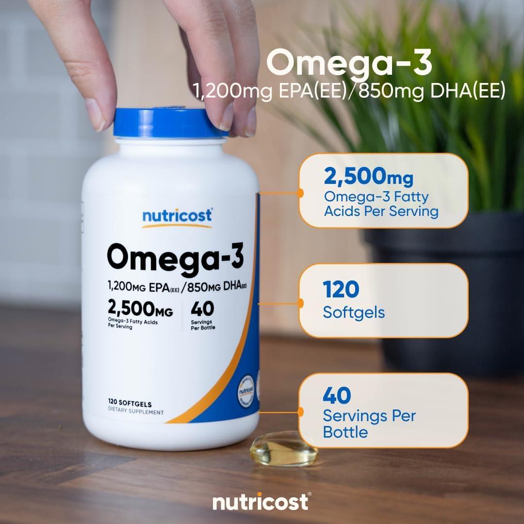 image:imageNutricost Omega 3 Fish Oil 2500MG 120 Softgels 40 Serv Fish Oil Wild Caught 1200mg EPA 850mg DHA NonGMO Gluten Free120 Count Pack of 1
