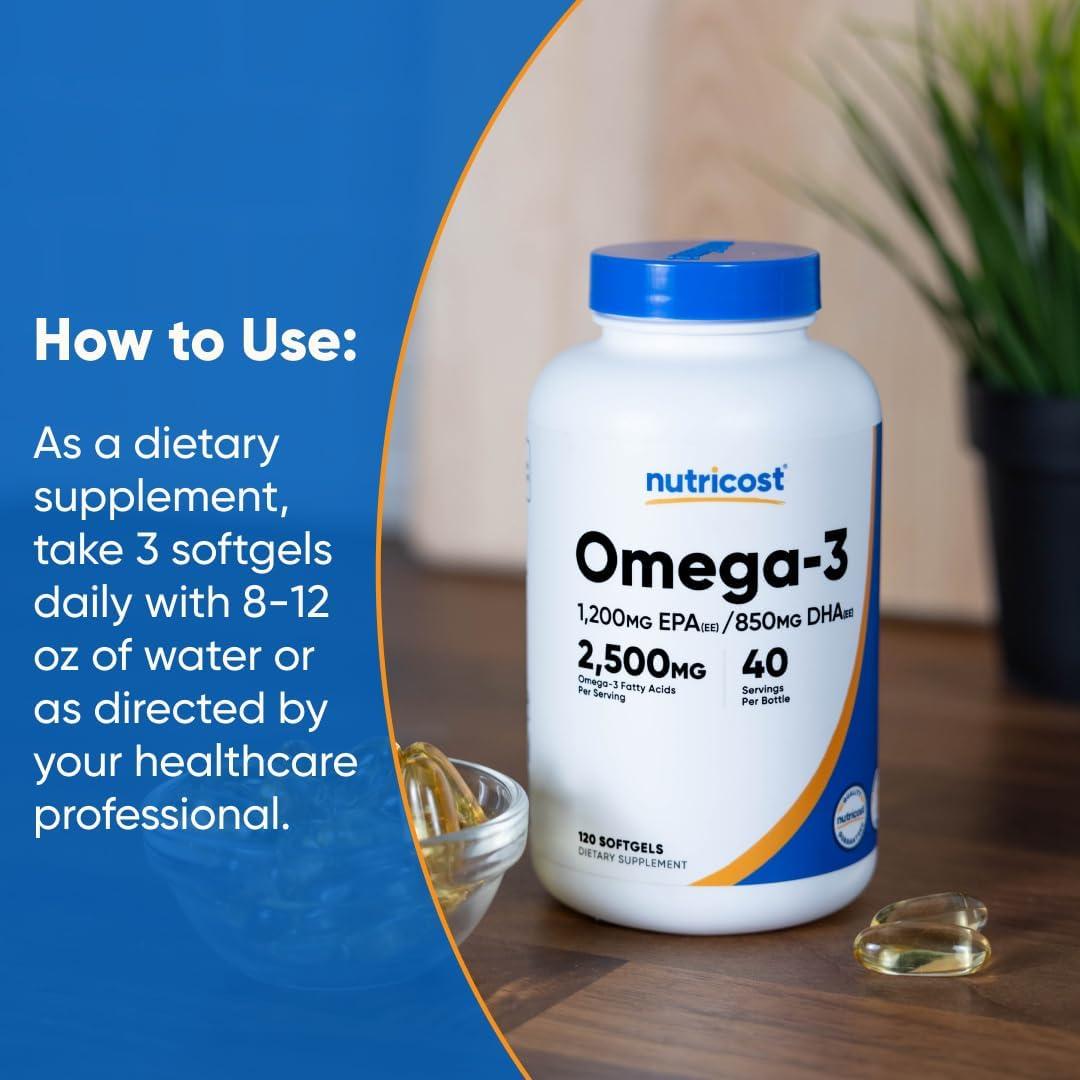 image:imageNutricost Omega 3 Fish Oil 2500MG 120 Softgels 40 Serv Fish Oil Wild Caught 1200mg EPA 850mg DHA NonGMO Gluten Free120 Count Pack of 1