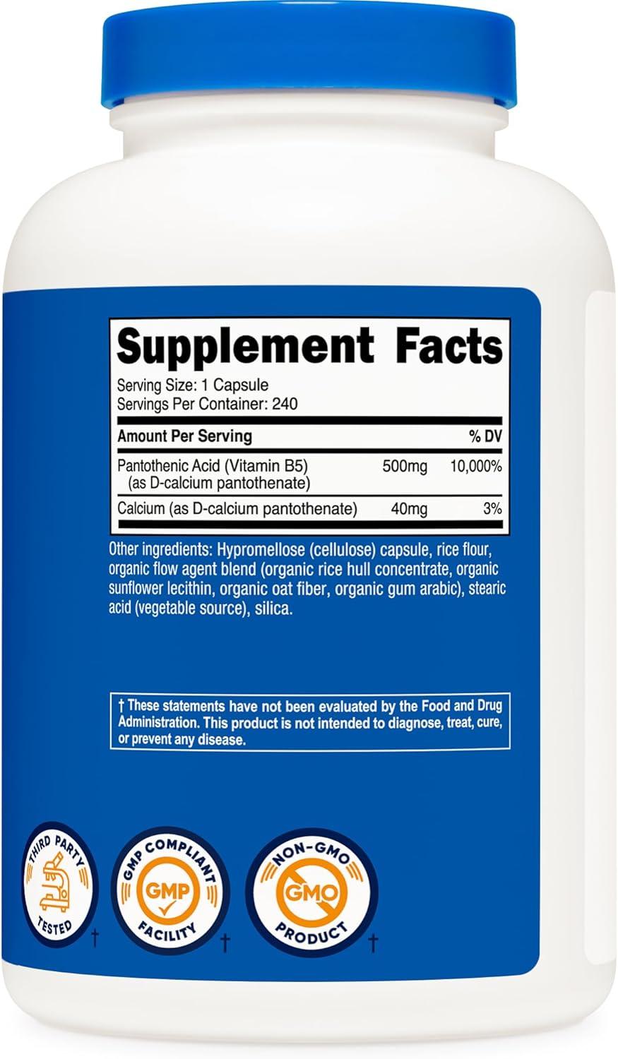 image:imageNutricost Pantothenic Acid Vitamin B5 500mg 240 Capsules240 Count Pack of 1