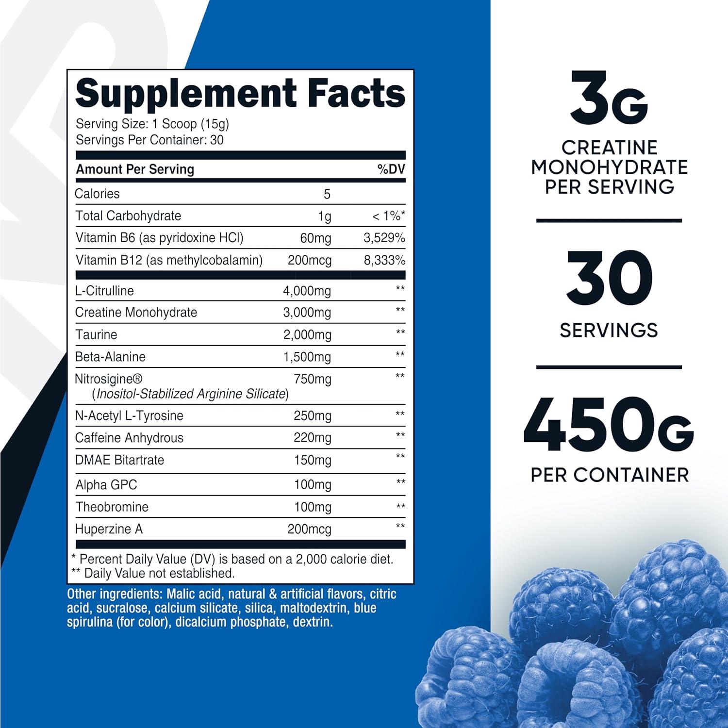 image:imageNutricost PreC PreWorkout Complex with Creatine Blue Rasberry 30 Servings Powder Boost Fintess Routines 450g1 Pound Pack of 1