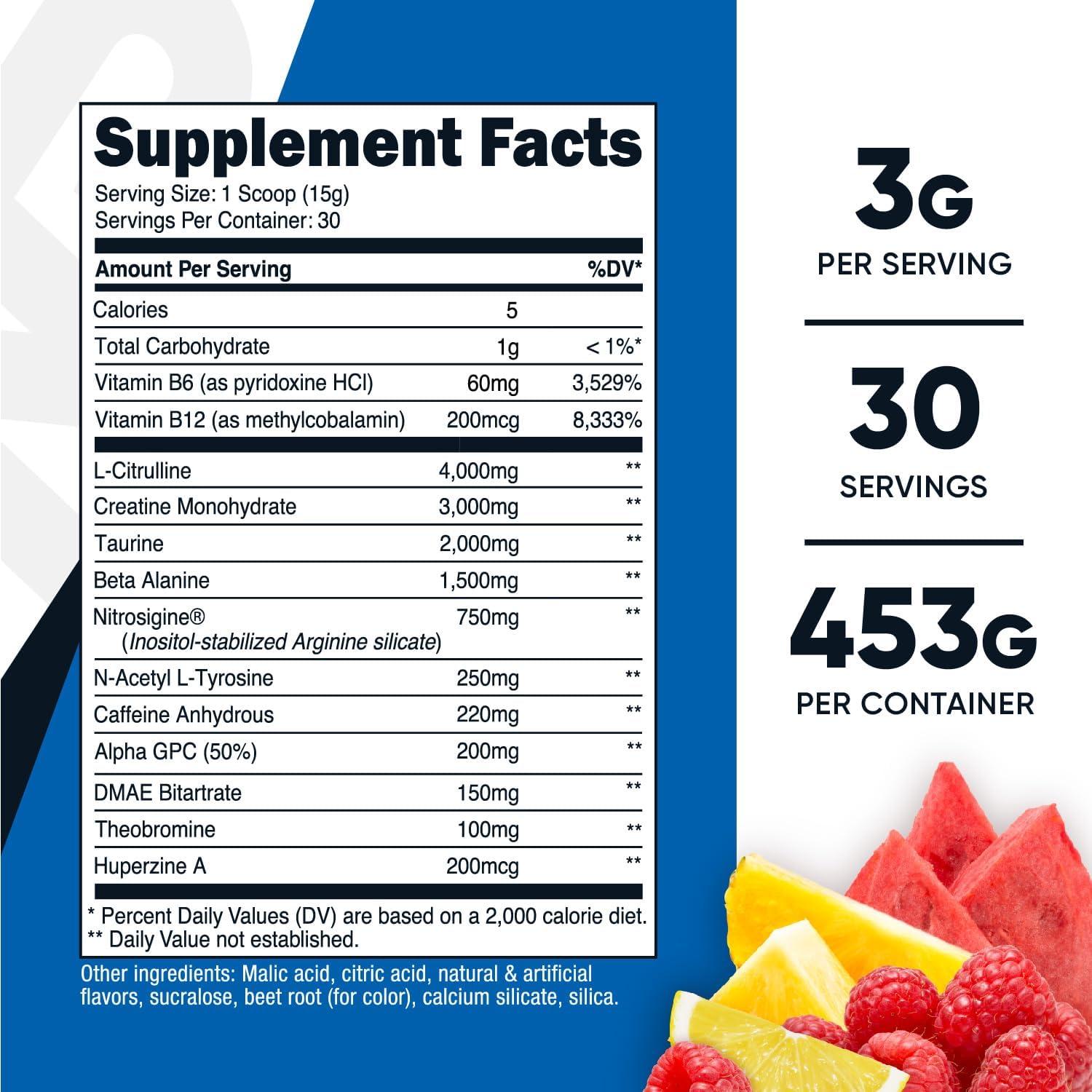 image:imageNutricost PreC PreWorkout Complex with Creatine Fruit Punch 30 Servings Powder Boost Fintess Routines 453gFruit Punch