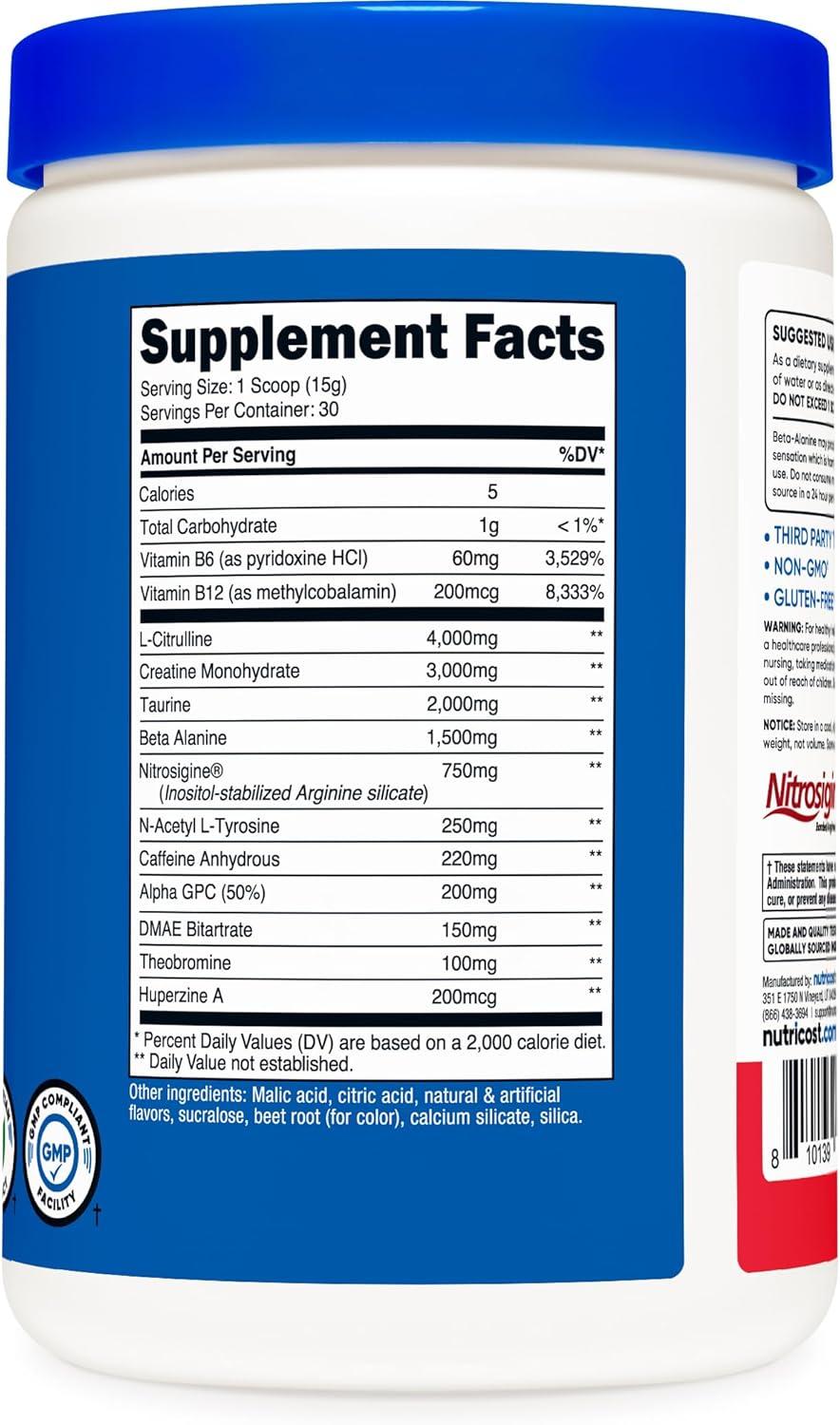 image:imageNutricost PreC PreWorkout Complex with Creatine Fruit Punch 30 Servings Powder Boost Fintess Routines 453gFruit Punch