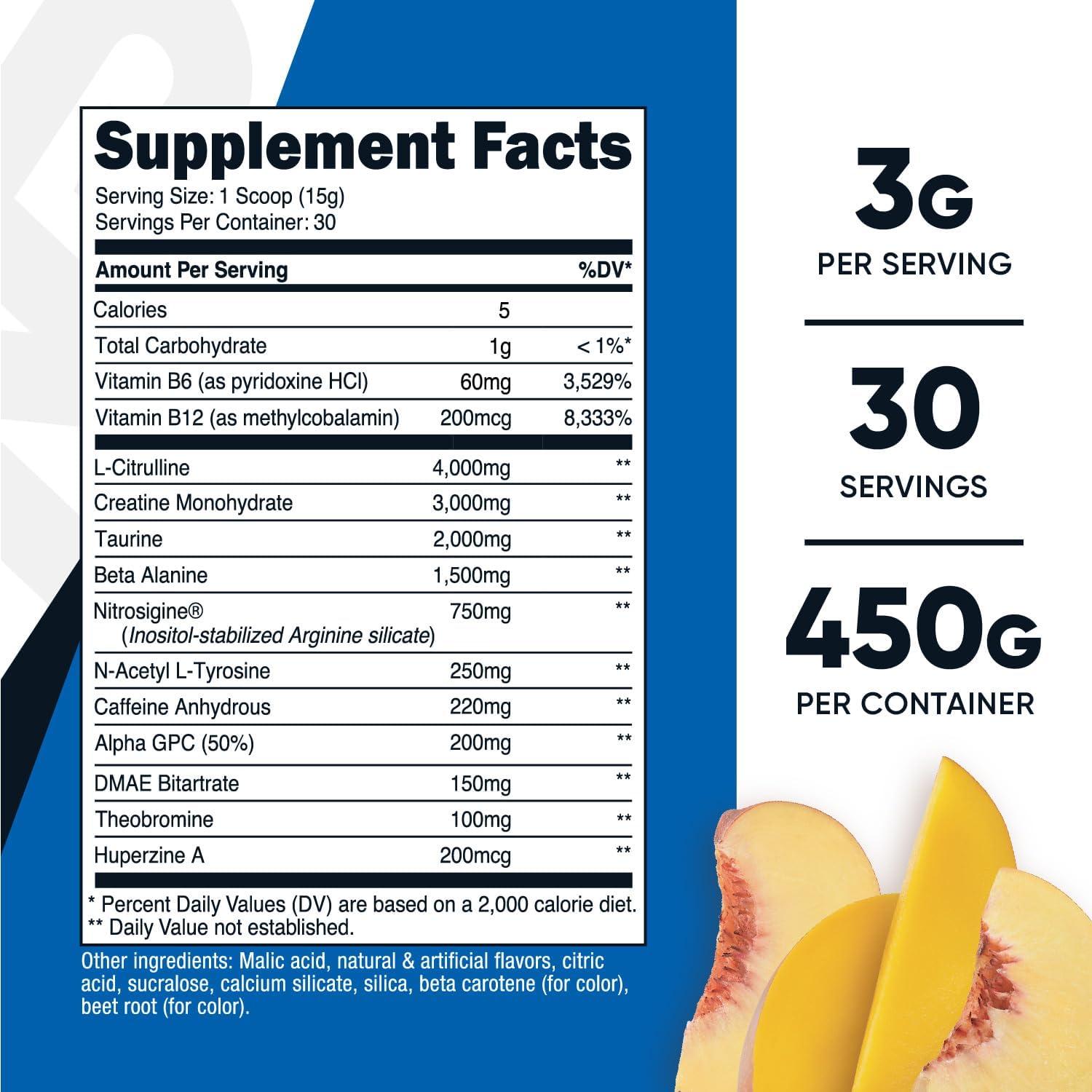 image:imageNutricost PreC PreWorkout Complex with Creatine Fruit Punch 30 Servings Powder Boost Fintess Routines 453gPeach Mango