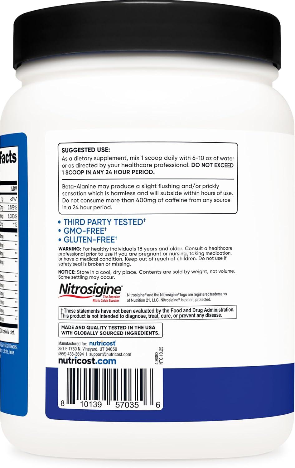 image:imageNutricost PreWorkout Complex Powder 30 Servings Blue Raspberry PreWorkout Supplement with BetaAlanine Taurine amp Amino AcidsBlue Raspberry