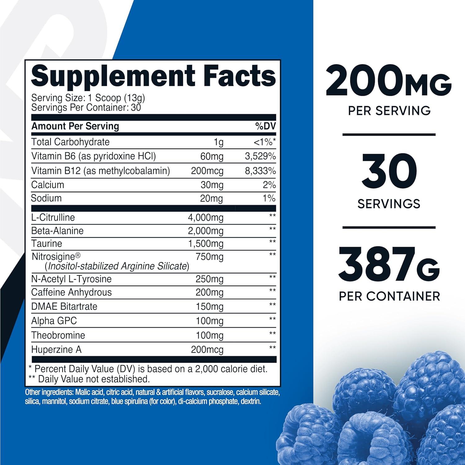 image:imageNutricost PreWorkout Complex Powder 30 Servings Blue Raspberry PreWorkout Supplement with BetaAlanine Taurine amp Amino AcidsBlue Raspberry