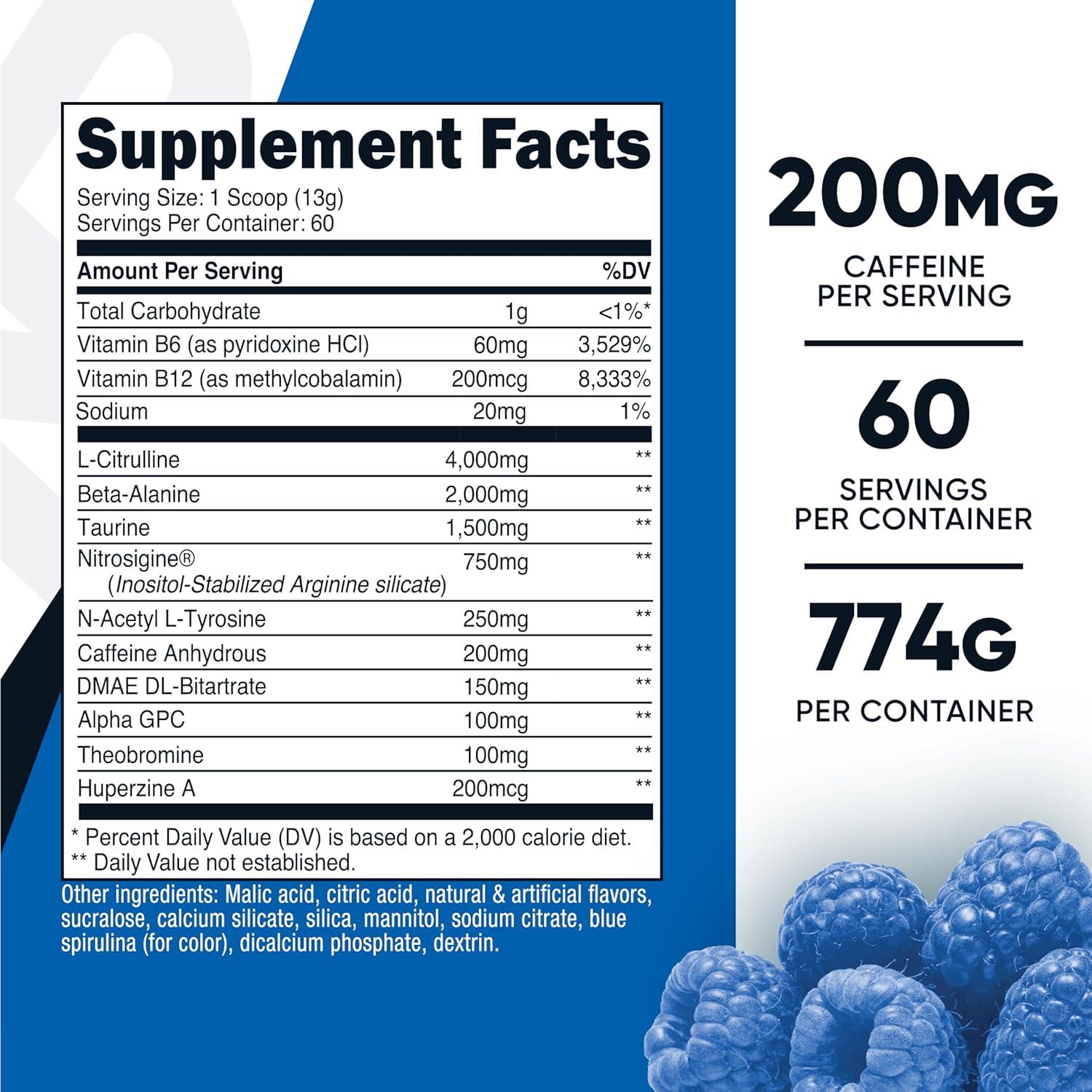 image:imageNutricost PreWorkout Complex Powder 30 Servings Blue Raspberry PreWorkout Supplement with BetaAlanine Taurine amp Amino AcidsBlue Raspberry