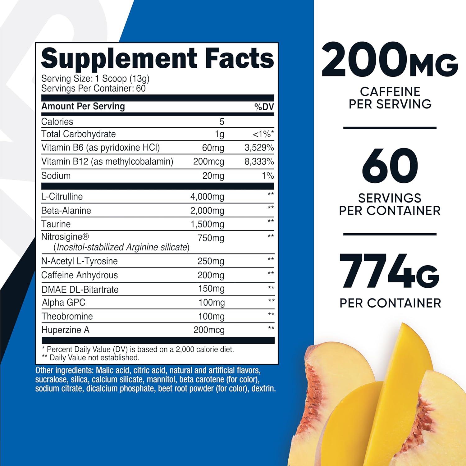image:imageNutricost PreWorkout Complex Powder 30 Servings Blue Raspberry PreWorkout Supplement with BetaAlanine Taurine amp Amino AcidsPeach Mango