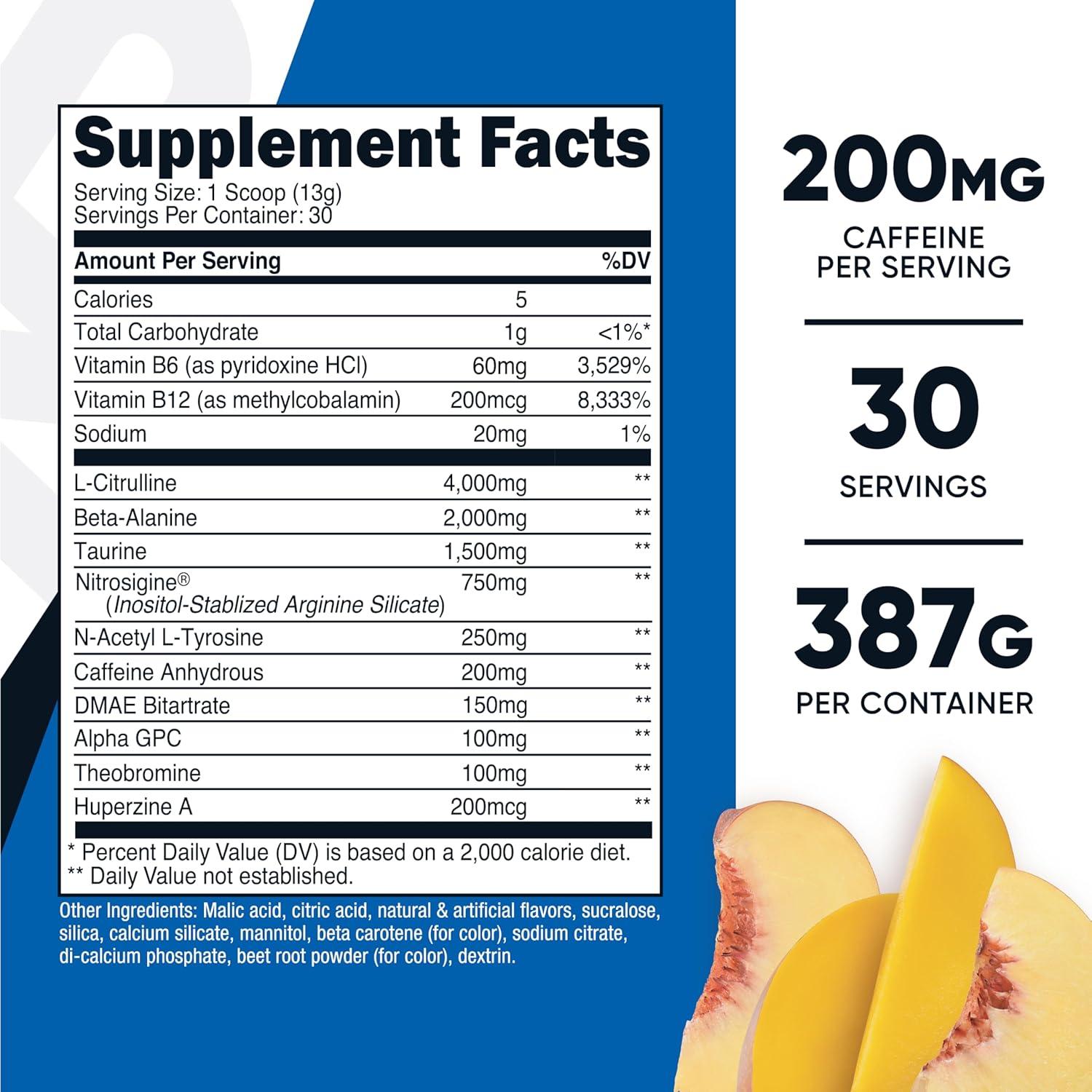 image:imageNutricost PreWorkout Complex Powder 30 Servings Blue Raspberry PreWorkout Supplement with BetaAlanine Taurine amp Amino AcidsPeach Mango