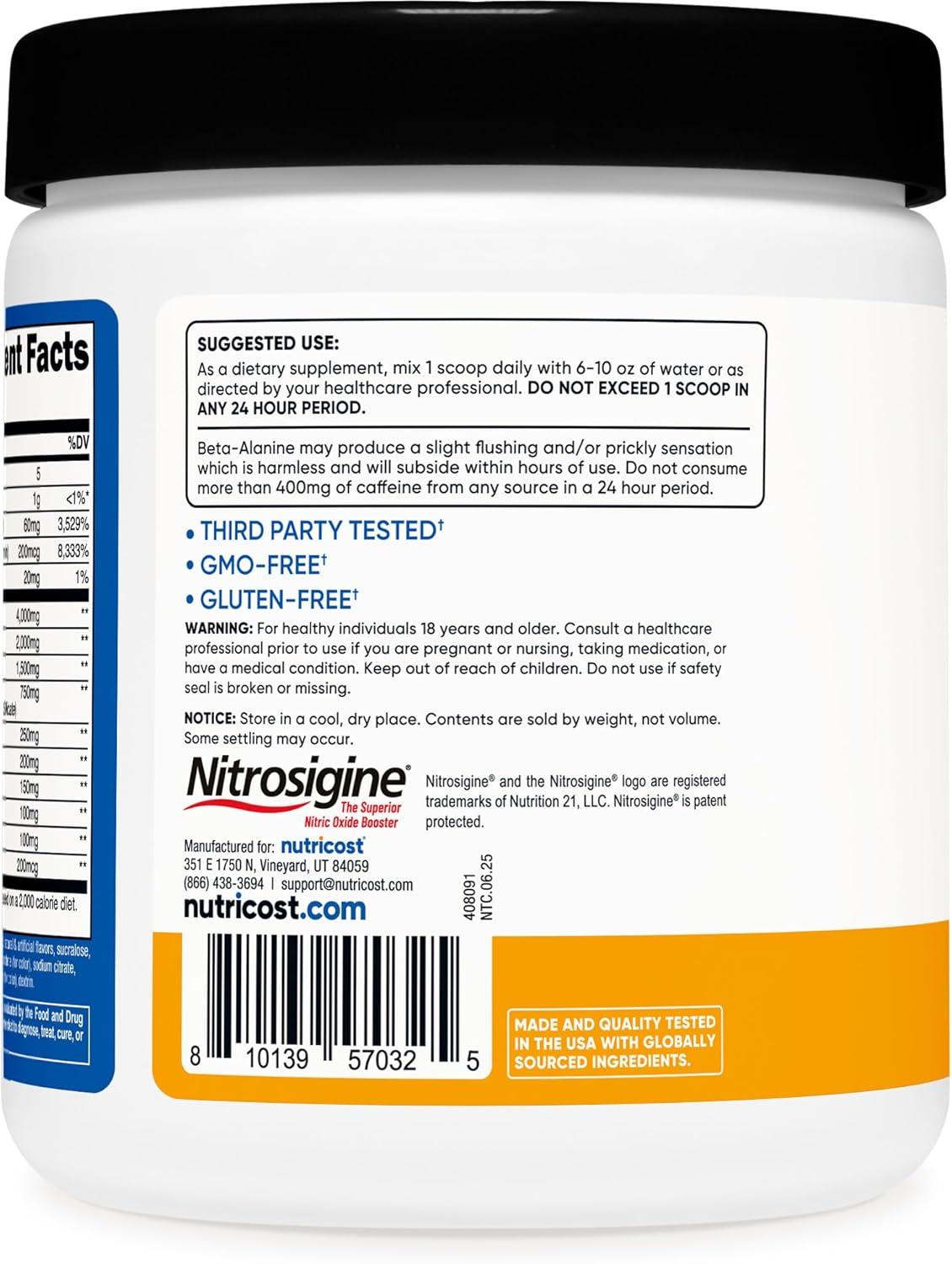 image:imageNutricost PreWorkout Complex Powder 30 Servings Blue Raspberry PreWorkout Supplement with BetaAlanine Taurine amp Amino AcidsPeach Mango