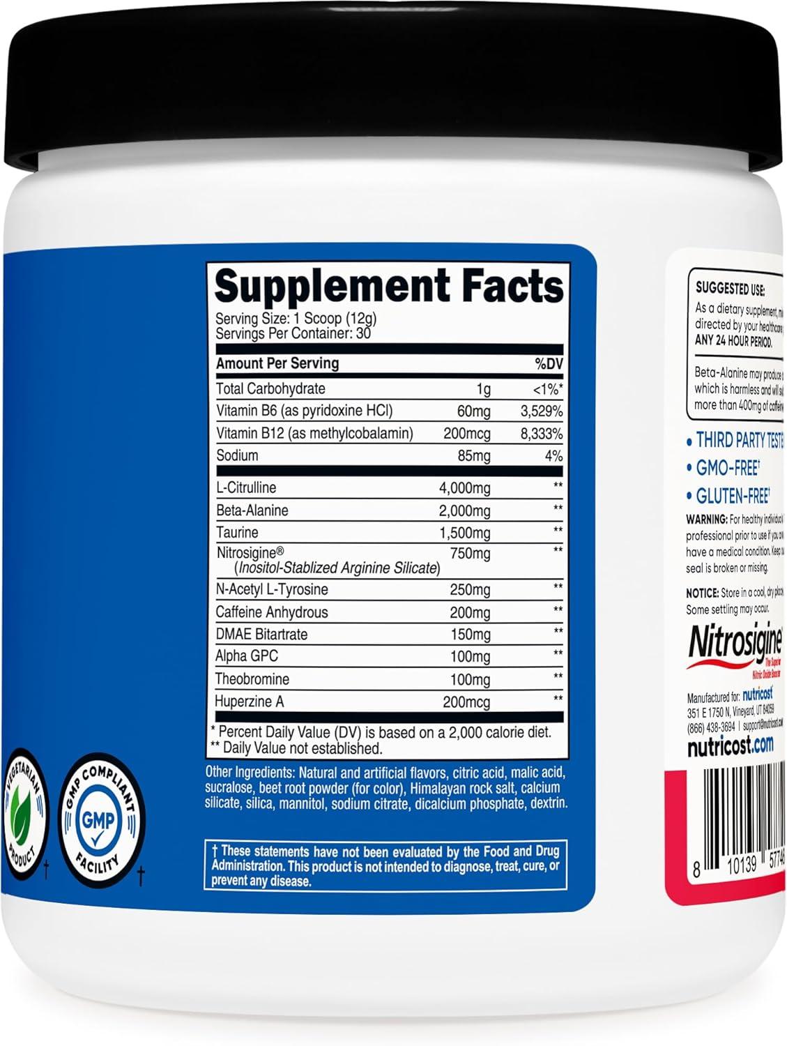 image:imageNutricost PreWorkout Complex Powder 30 Servings Blue Raspberry PreWorkout Supplement with BetaAlanine Taurine amp Amino AcidsStrawberry