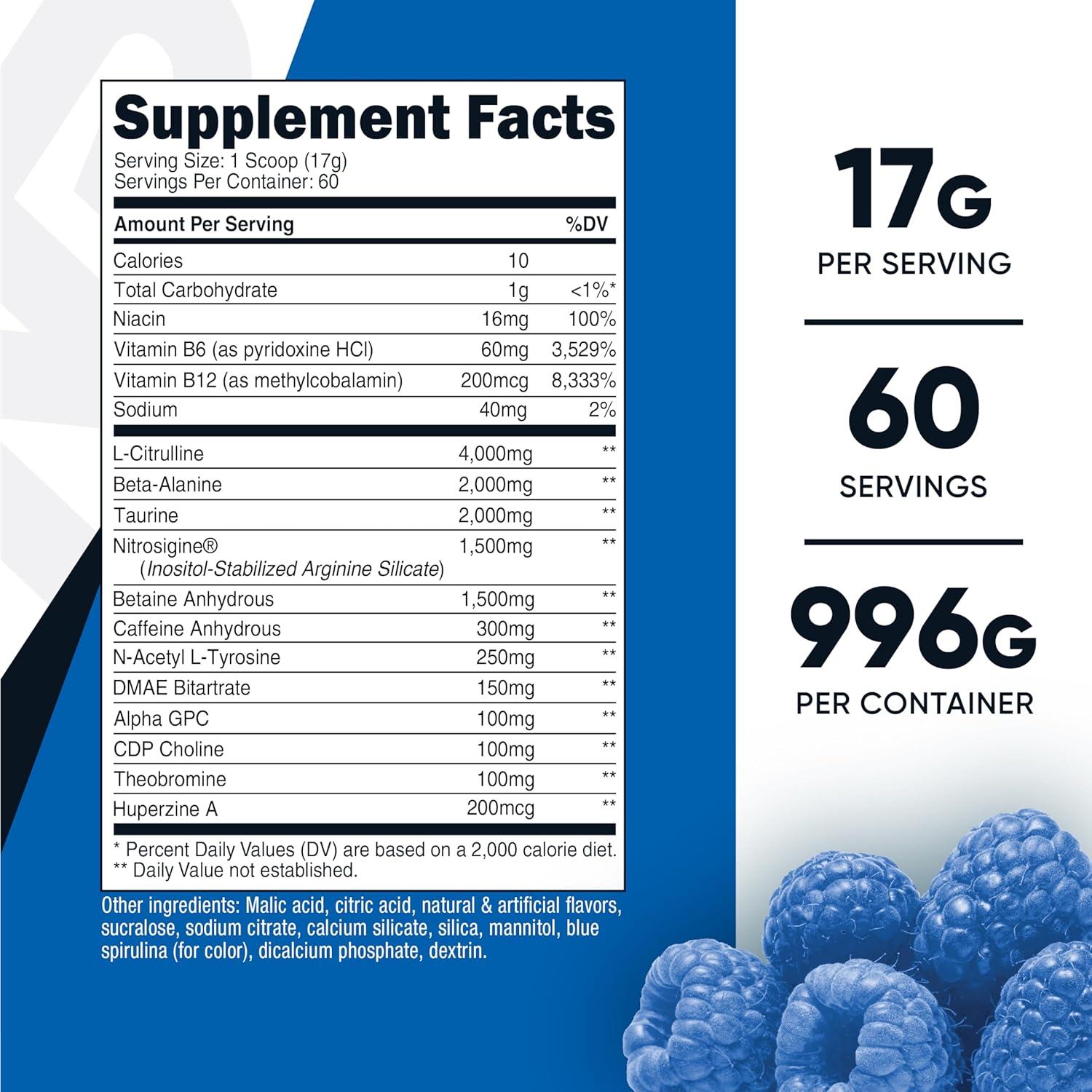 image:imageNutricost PreX Xtreme PreWorkout Complex Powder Grape 60 Servings Vegetarian NonGMO and Gluten FreeBlue Raspberry