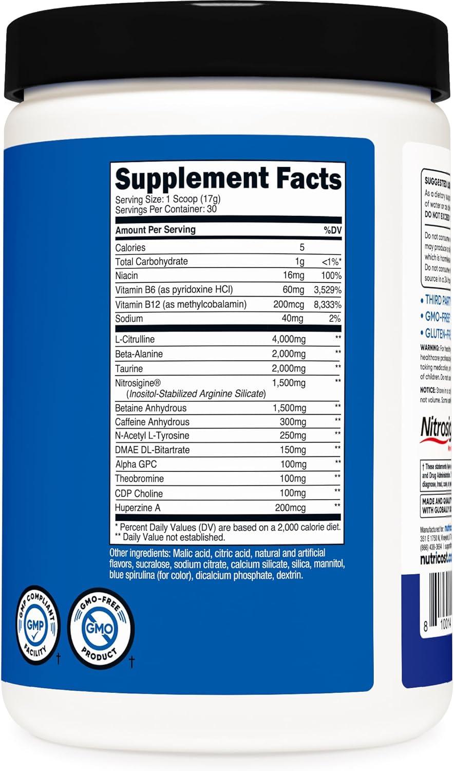 image:imageNutricost PreX Xtreme PreWorkout Complex Powder Grape 60 Servings Vegetarian NonGMO and Gluten FreeBlue Raspberry