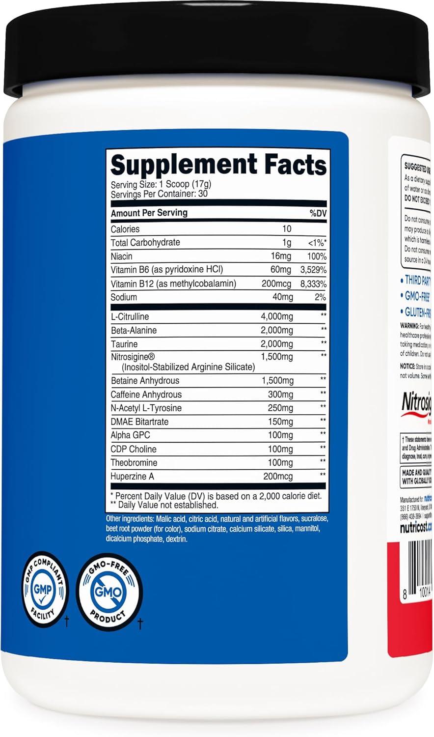 image:imageNutricost PreX Xtreme PreWorkout Complex Powder Grape 60 Servings Vegetarian NonGMO and Gluten FreeFruit Punch