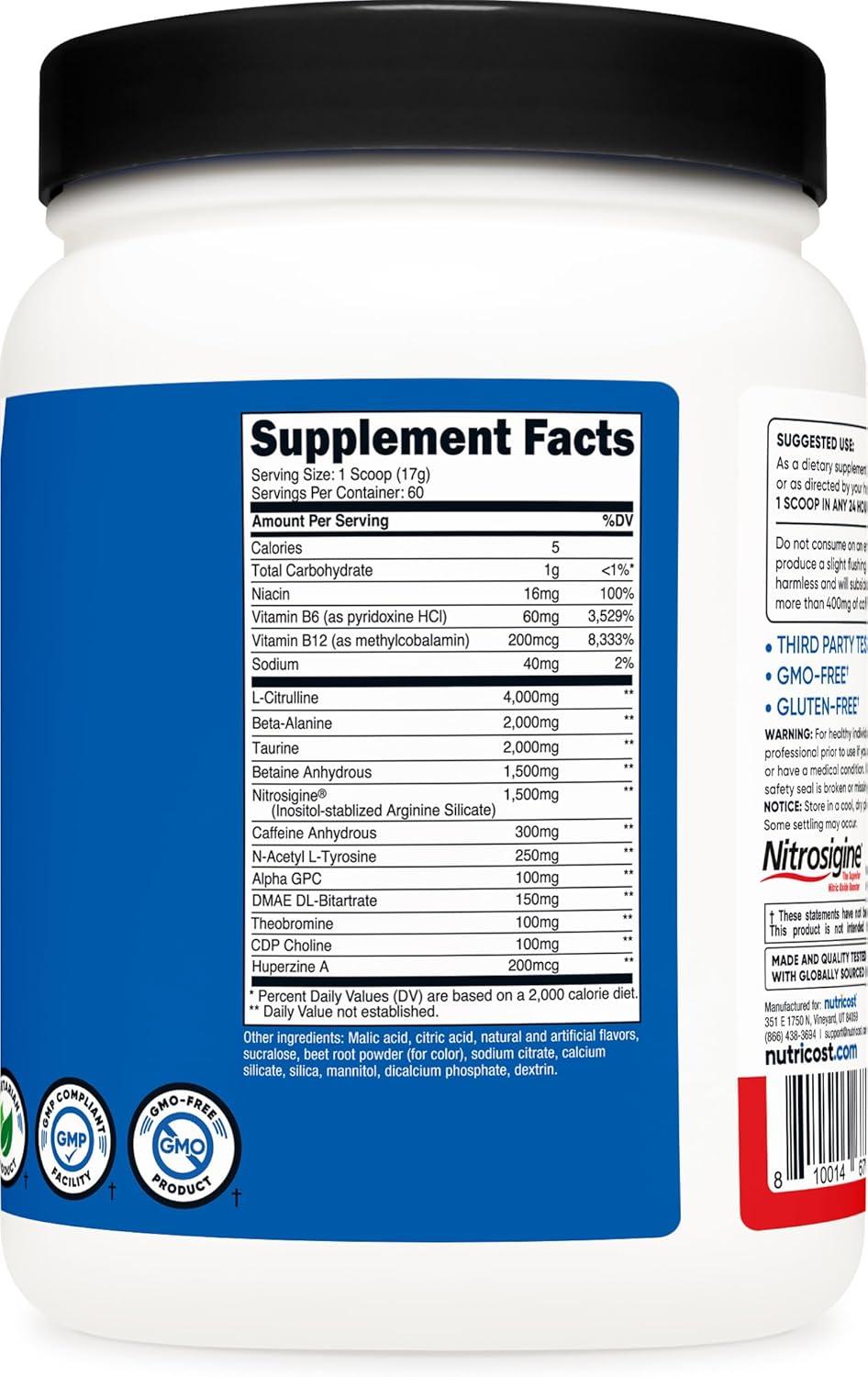 image:imageNutricost PreX Xtreme PreWorkout Complex Powder Grape 60 Servings Vegetarian NonGMO and Gluten FreeFruit Punch
